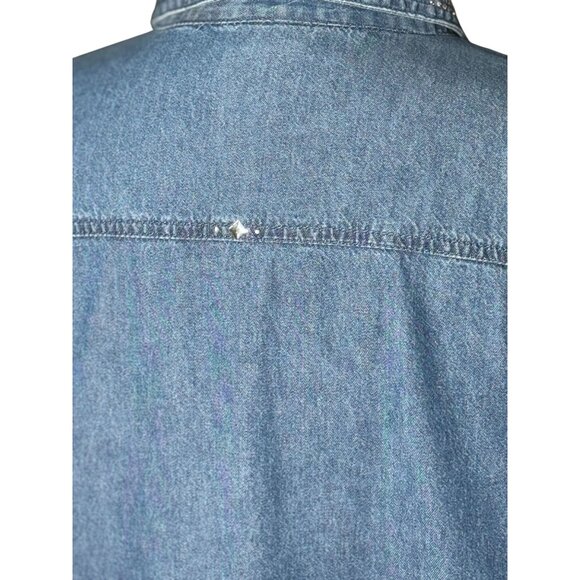 Vintage 80s Grand Ole Opry  L/XL Blue Denim Button Down Shirt Rhinestone Studs - Picture 12 of 12